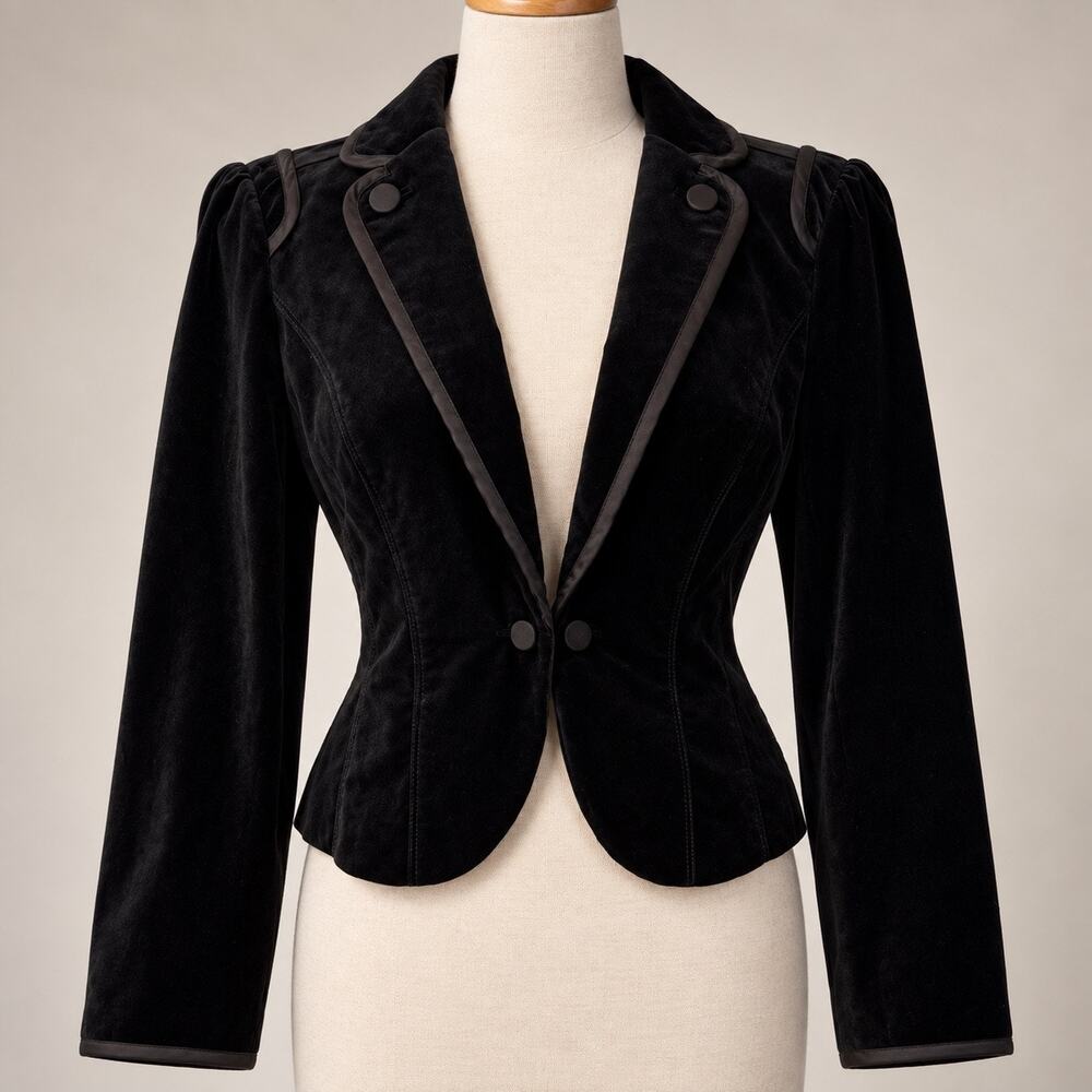 White House Black Market Black Velvet Military Blazer Pink Lining 10 NWT